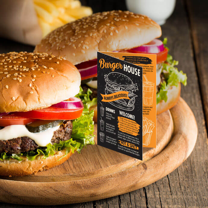 Include folded business cards with every order for a handy vertical mini-menu.