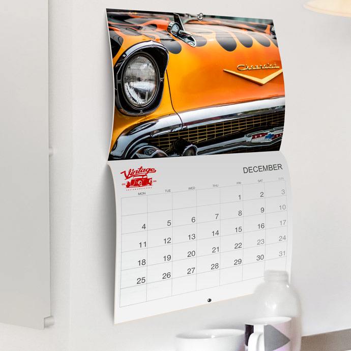 Create a high-quality photo wall calendar collectible to sell or give away to customers.
