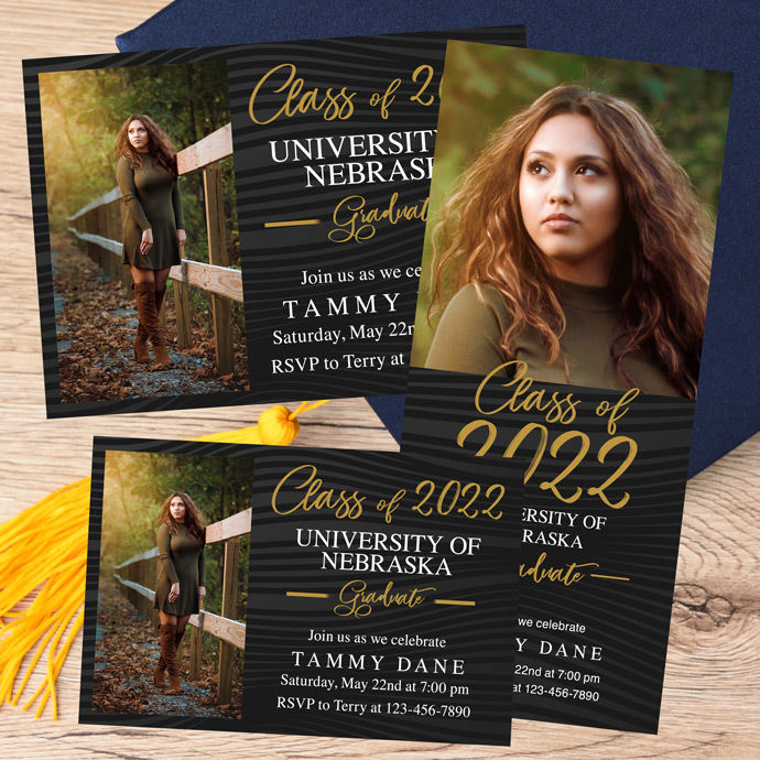 Full-color graduation invites are available in 3 convenient sizes.