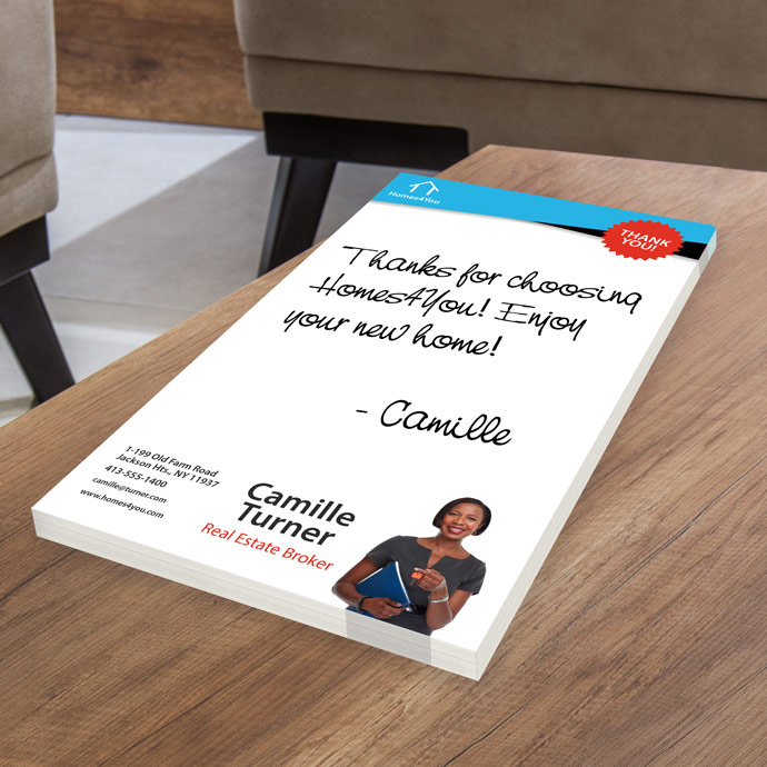 Create a personalized customer service experience with your photo logo on custom printed notepads.