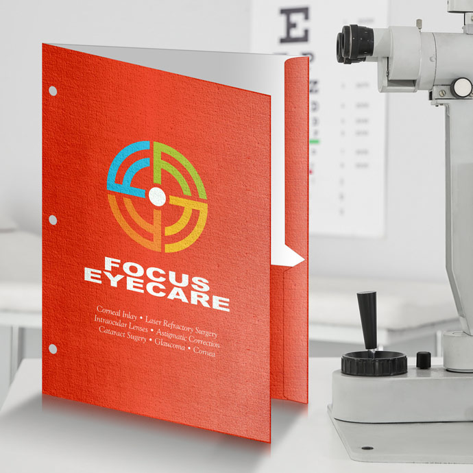 Full-color, full bleed, linen finish presentation folders printed with your company logo, are perfect for keeping your customers' documents neatly organized.